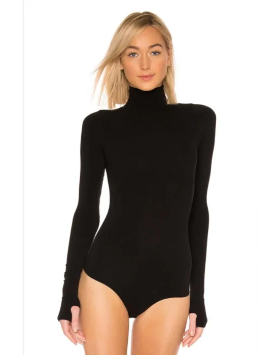 Kadın Balıkçı Yaka Boğazlı Parmak Geçmeli Ipek Jarse Bodysuit