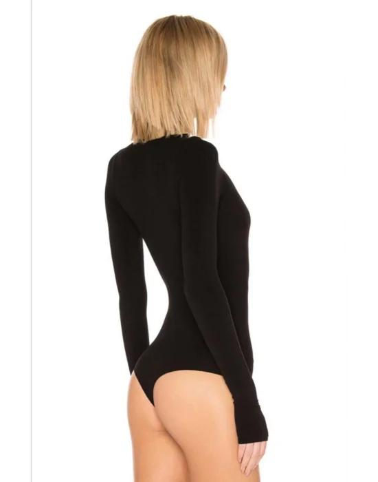 Kadın Balıkçı Yaka Boğazlı Parmak Geçmeli Ipek Jarse Bodysuit