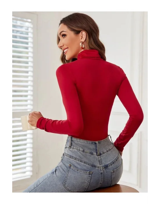 Kadın Balıkçı Yaka Ipek Jarse Bodysuit