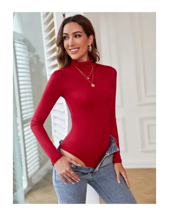 Kadın Balıkçı Yaka Ipek Jarse Bodysuit