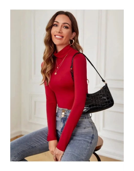 Kadın Balıkçı Yaka Ipek Jarse Bodysuit