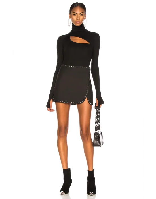 MetuCa Kadın Siyah Pencere Dekolteli Balıkçı Yaka Uzun Kollu Tanga Kesim Bodysuit