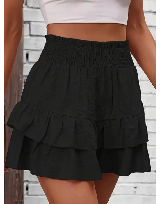 Kadın Beli Lastikli Eteği Fırfırlı Mini Etek