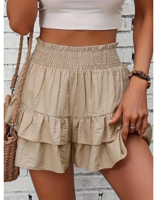 Kadın Beli Lastikli Eteği Fırfırlı Mini Etek