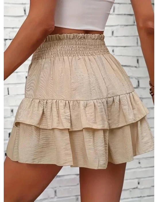 Kadın Beli Lastikli Eteği Fırfırlı Mini Etek