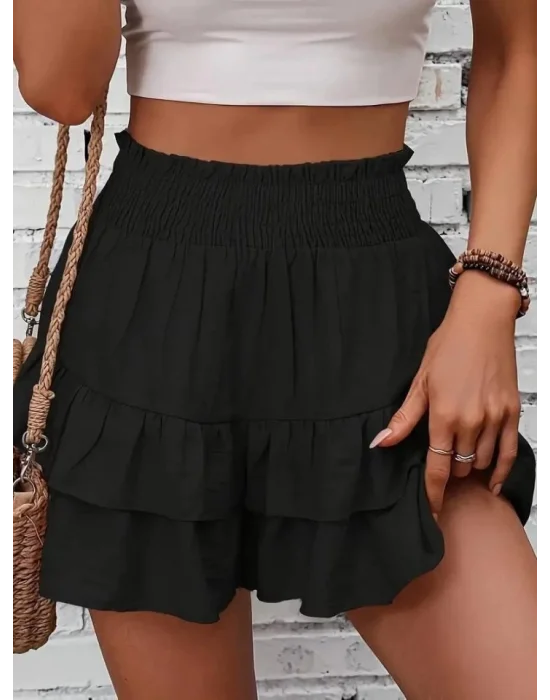 Kadın Beli Lastikli Eteği Fırfırlı Mini Etek