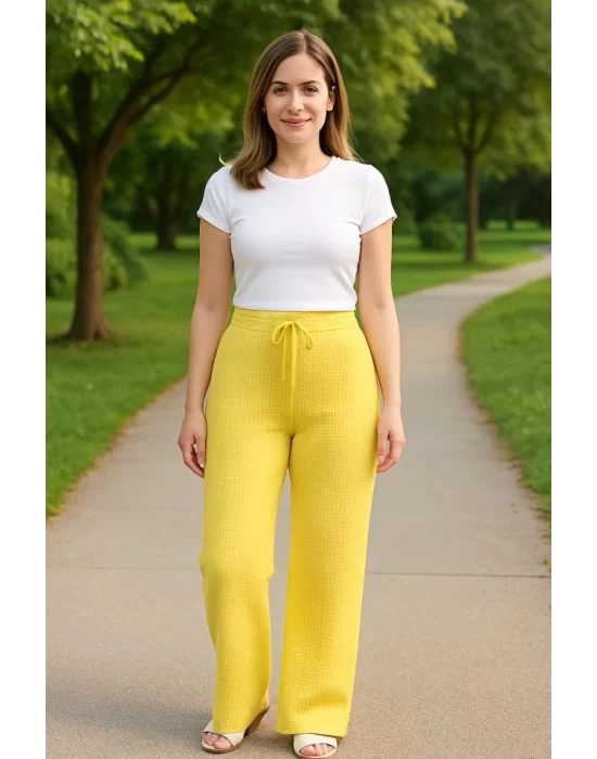 Kadın Beli Lastikli Pol Paça Pantolon