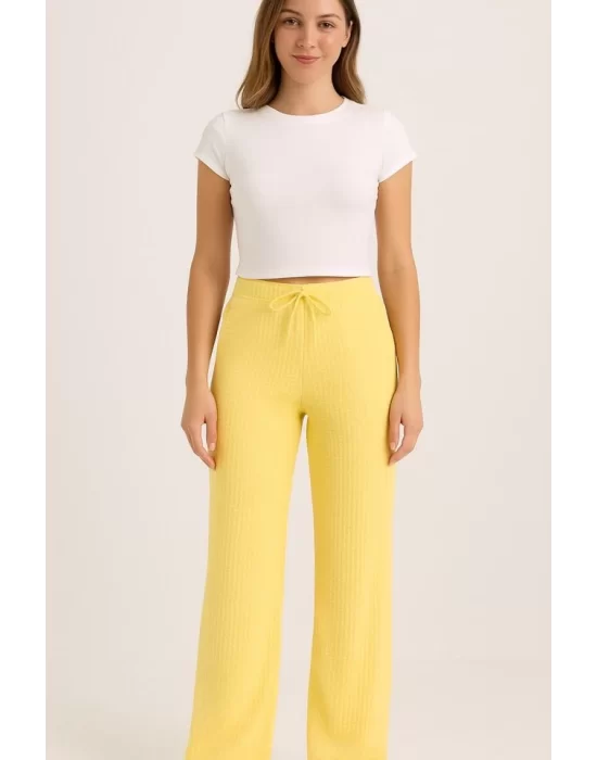 Kadın Beli Lastikli Pol Paça Pantolon