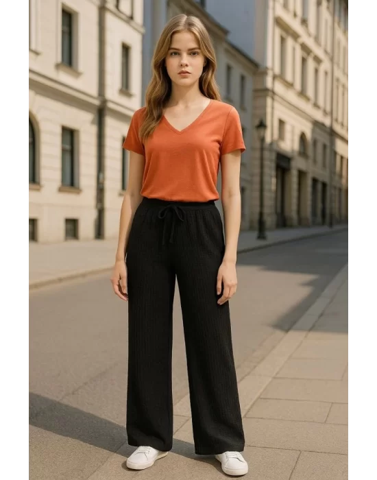Kadın Beli Lastikli Pol Paça Pantolon