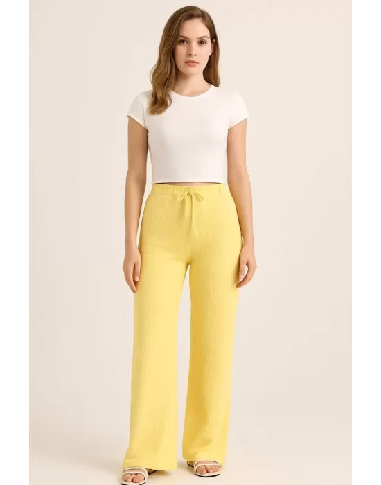 Kadın Beli Lastikli Pol Paça Pantolon