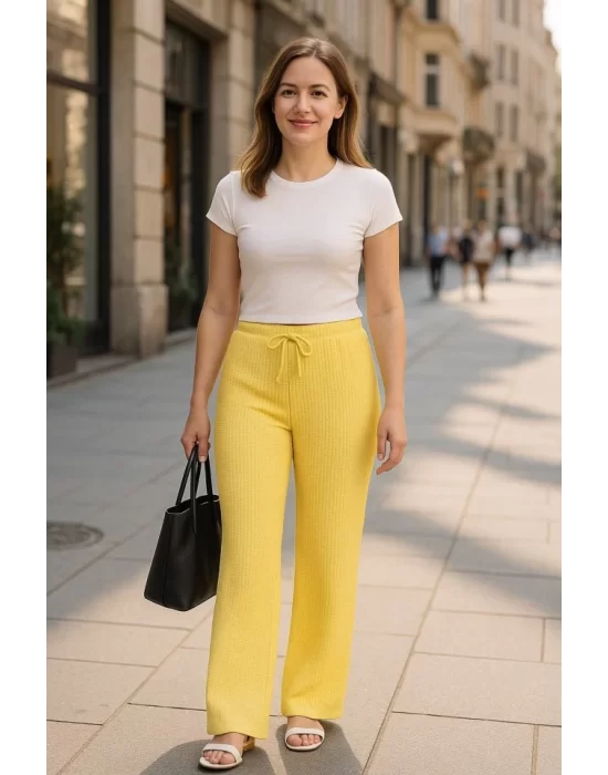 Kadın Beli Lastikli Pol Paça Pantolon