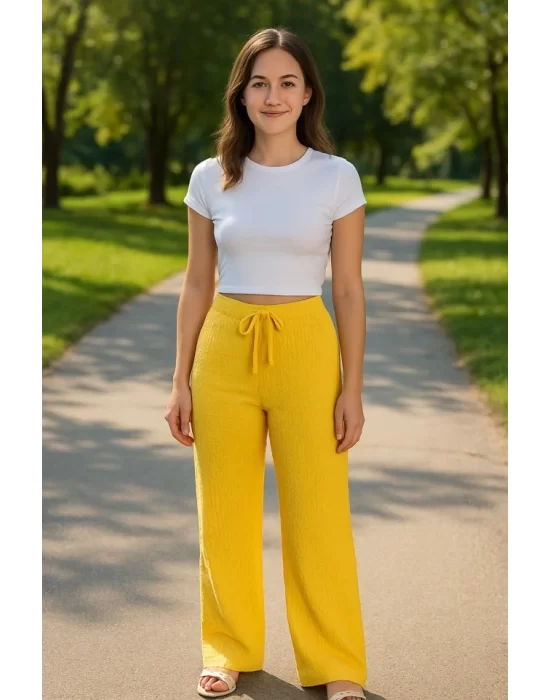 Kadın Beli Lastikli Pol Paça Pantolon