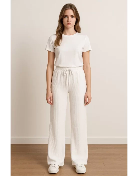 Kadın Beli Lastikli Pol Paça Pantolon