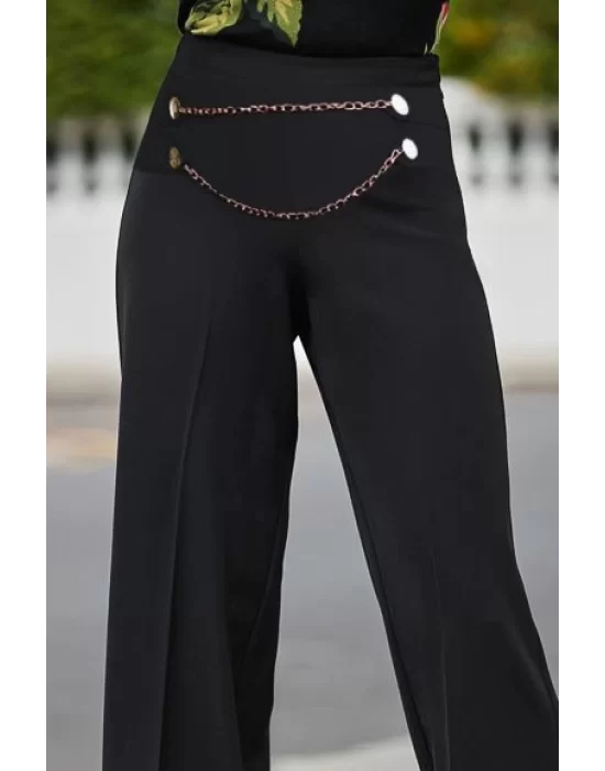 Kadın Beli Zincir Detay Ithal Krep Pantolon