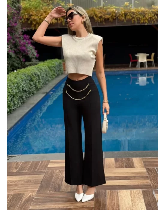 Kadın Beli Zincir Detay Ithal Krep Pantolon