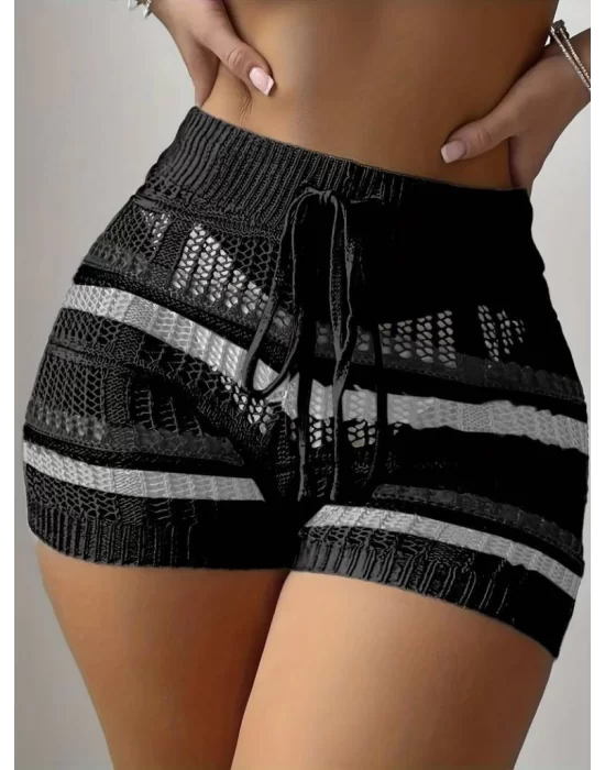 Kadın Belinden Bağlamalı Mini Triko Short