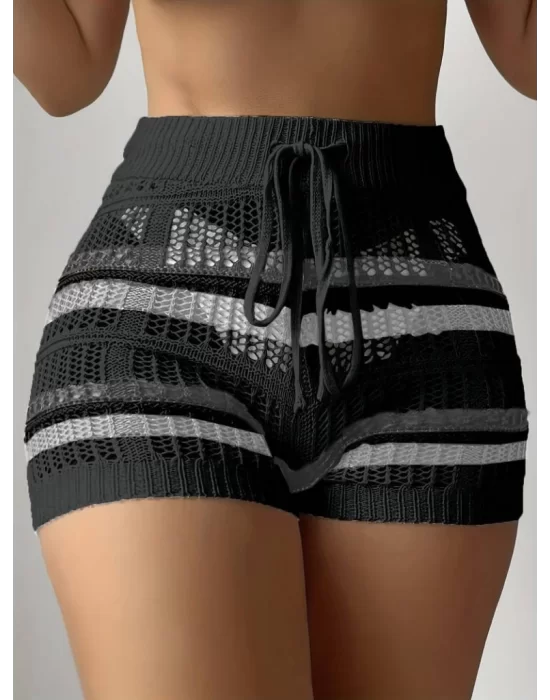 Kadın Belinden Bağlamalı Mini Triko Short