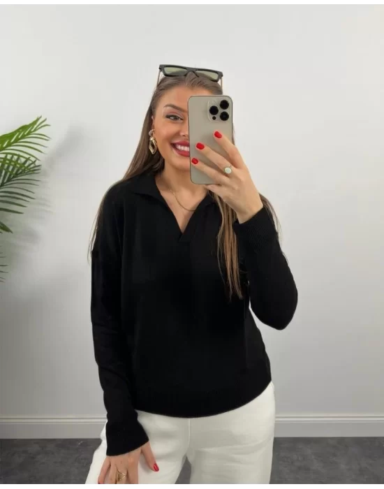 Kadın Beyaz Uzun Kollu Yakalı Triko Bluz