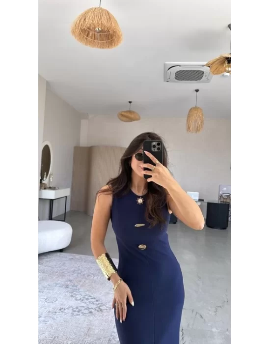 Kadın Bisiklet Yaka Broş Detay Yırtmaçlı Maxi Boy Ottoman Elbise