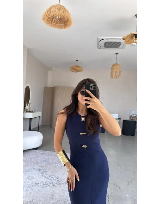 Kadın Bisiklet Yaka Broş Detay Yırtmaçlı Maxi Boy Ottoman Elbise