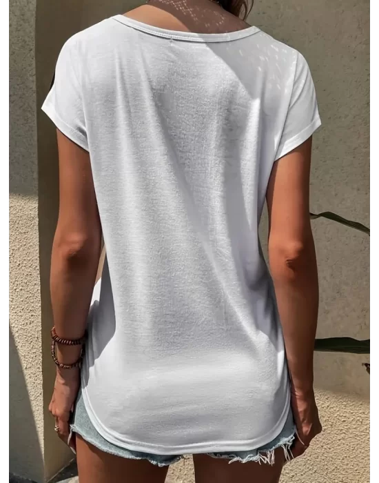 Kadın Bisiklet Yaka üç Renk Viskon T-shirt