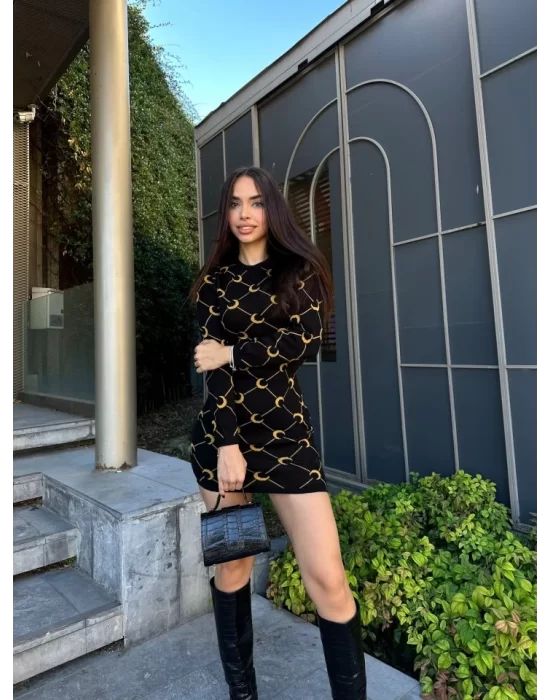 Kadın Bisiklet Yaka Uzun Kol Triko Mini Boy Elbise