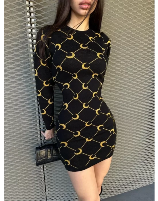 Kadın Bisiklet Yaka Uzun Kol Triko Mini Boy Elbise