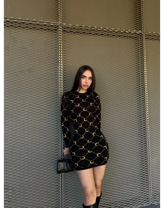 Kadın Bisiklet Yaka Uzun Kol Triko Mini Boy Elbise