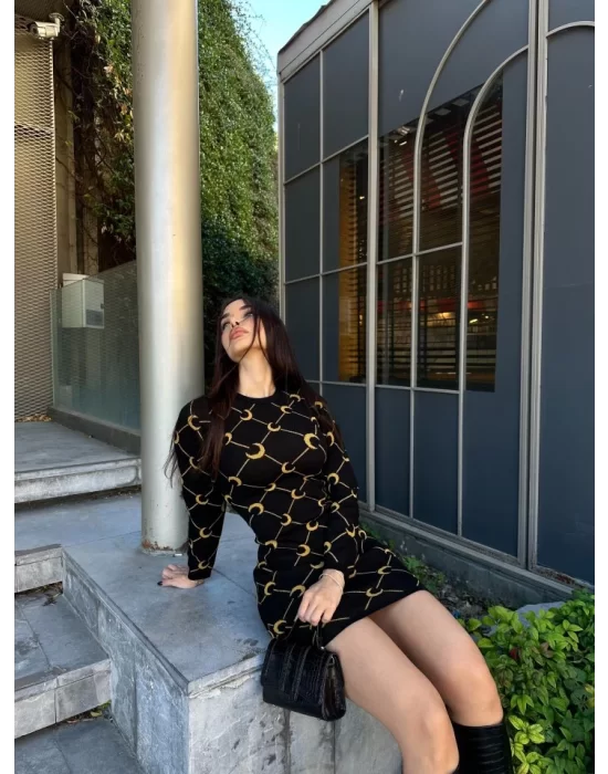Kadın Bisiklet Yaka Uzun Kol Triko Mini Boy Elbise