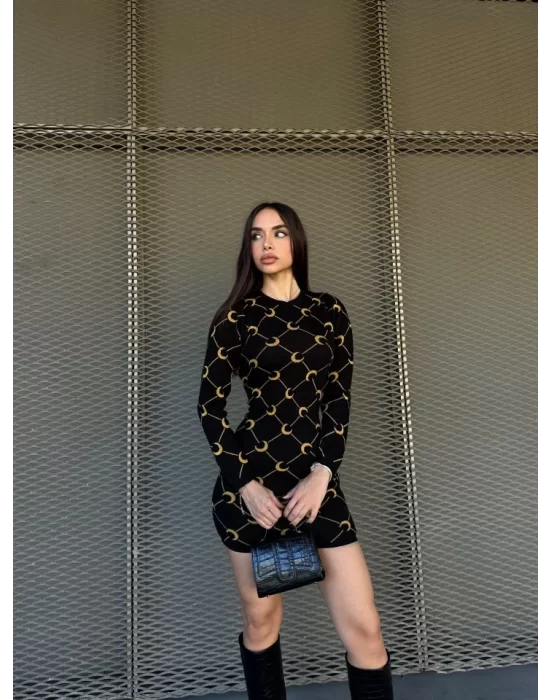 Kadın Bisiklet Yaka Uzun Kol Triko Mini Boy Elbise