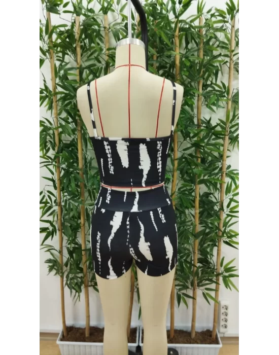Kadın Büzgü Detay Askılı Crop Mini Tayt Ikili Takım