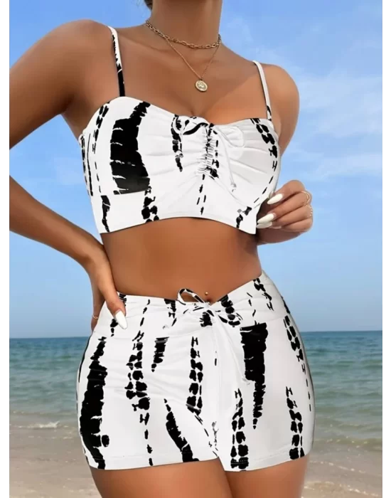 Kadın Büzgü Detay Askılı Crop Mini Tayt Ikili Takım