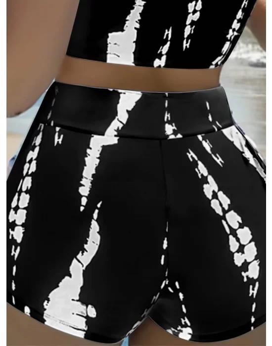 Kadın Büzgü Detay Askılı Crop Mini Tayt Ikili Takım