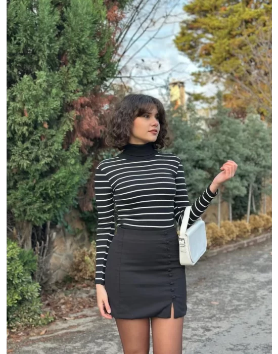 Kadın çizgili Kaşkorse Kumaş Tam Balıkçı Bluz