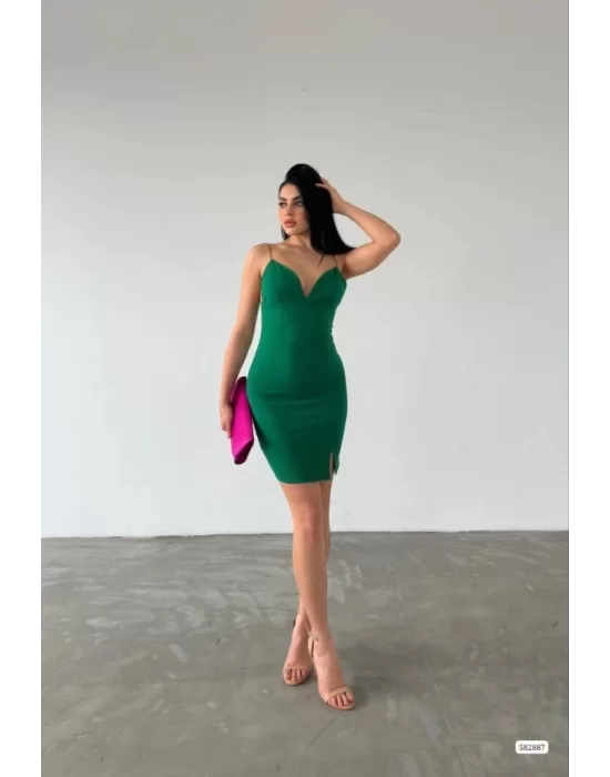 Kadın Dalgıç Krep Kumaş Askılı Mini Elbise