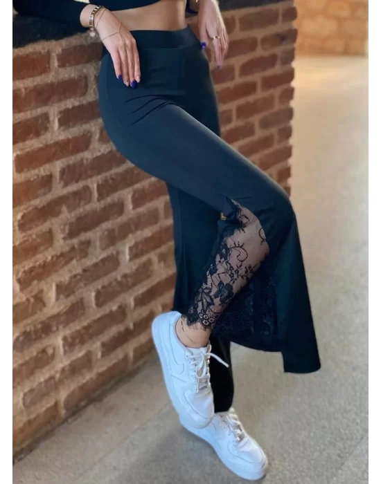 Kadın Dantel Eklemeli Ispanyol Paça Scuba Tayt Pantalon