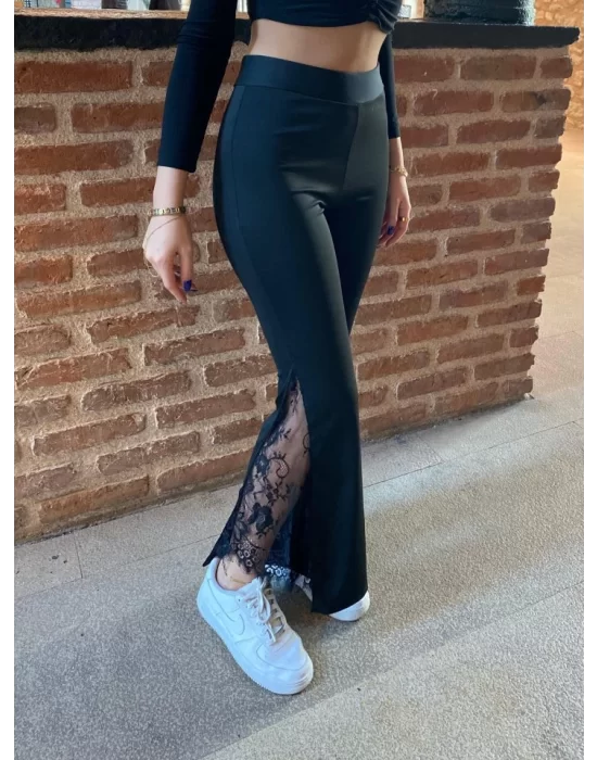 Kadın Dantel Eklemeli Ispanyol Paça Scuba Tayt Pantalon