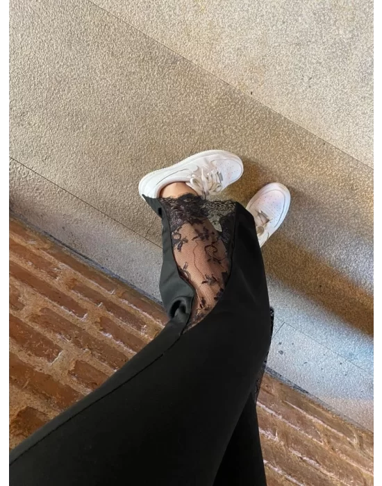 Kadın Dantel Eklemeli Ispanyol Paça Scuba Tayt Pantalon