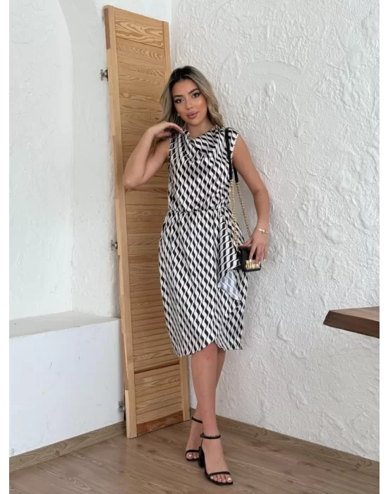 Kadın Degaje Yaka önden çapraz Detay Saten Midi Elbise
