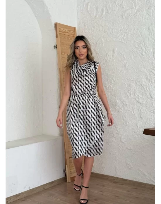Kadın Degaje Yaka önden çapraz Detay Saten Midi Elbise