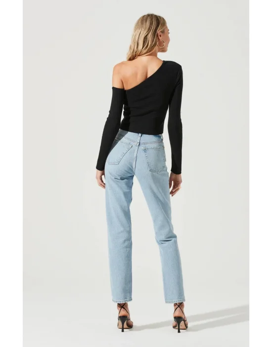 Kadın Düşük Tek Omuz Detay Ipek Jarse Bluz