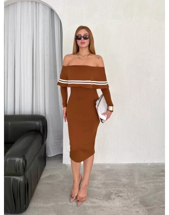 Kadın Fırsat ürünü Madonna Yaka Midi Boy Triko Elbise