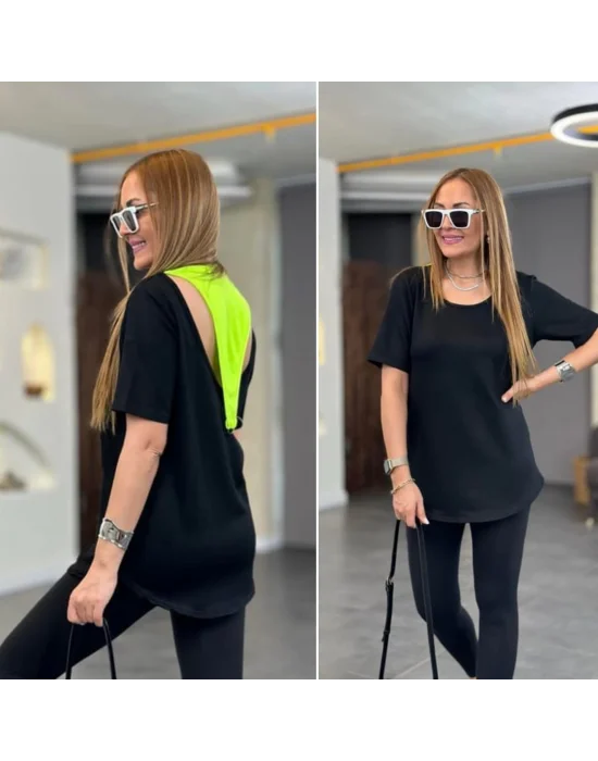 Kadın İki İplik Kumaş Sırt Neon Detay Bluz