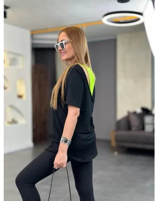 Kadın İki İplik Kumaş Sırt Neon Detay Bluz
