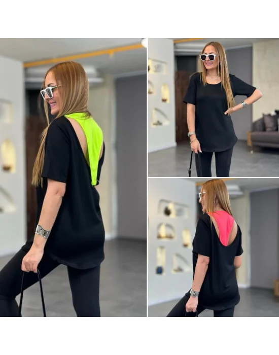 Kadın İki İplik Kumaş Sırt Neon Detay Bluz