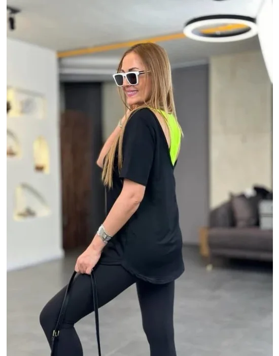 Kadın İki İplik Kumaş Sırt Neon Detay Bluz