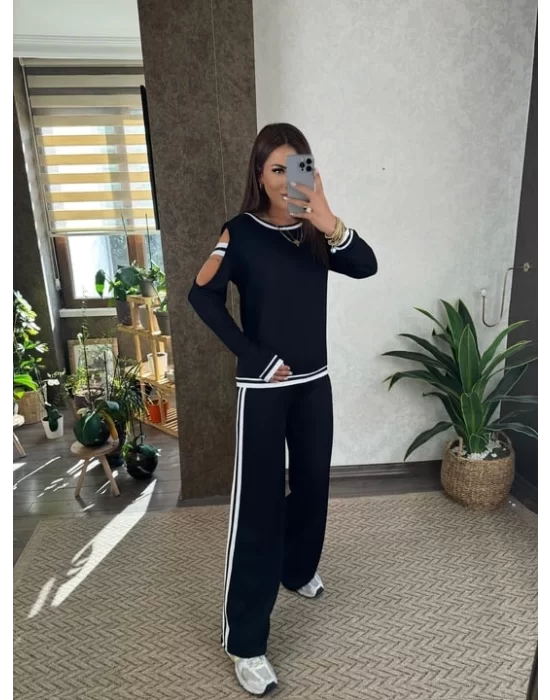 Kadın Iki Iplik Penye Kumaş Kol Detaylı Ribanalı Ikili Takım