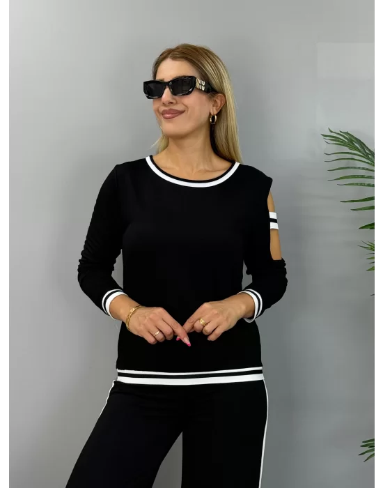 Kadın Iki Iplik Penye Kumaş Kol Detaylı Ribanalı Ikili Takım