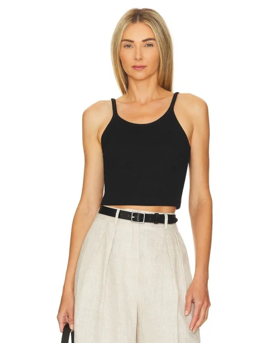 Kadın Ince Askılı Sıfır Kol Ipek Jarse Crop Top