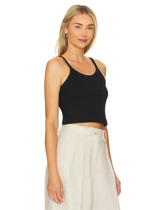 Kadın Ince Askılı Sıfır Kol Ipek Jarse Crop Top